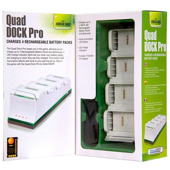 dreamGEAR Xbox 360 Quad Dock Pro - 4 Battery Charger (White) - Picture 1 of 6